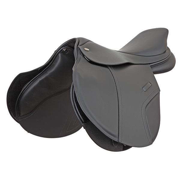 Charcoal-black saddle with rounded flap, small tab and padded underside Main image