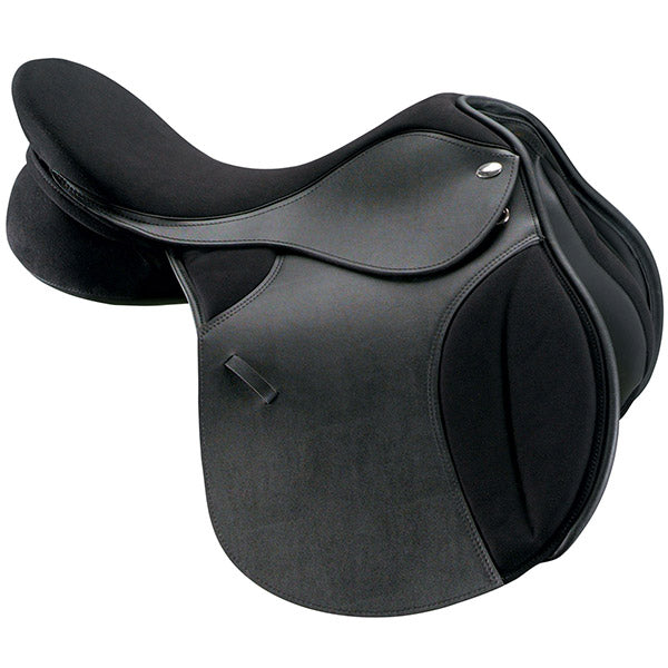 Black saddle with suede-look side rolls, grey-black flaps and stitched edge Main image