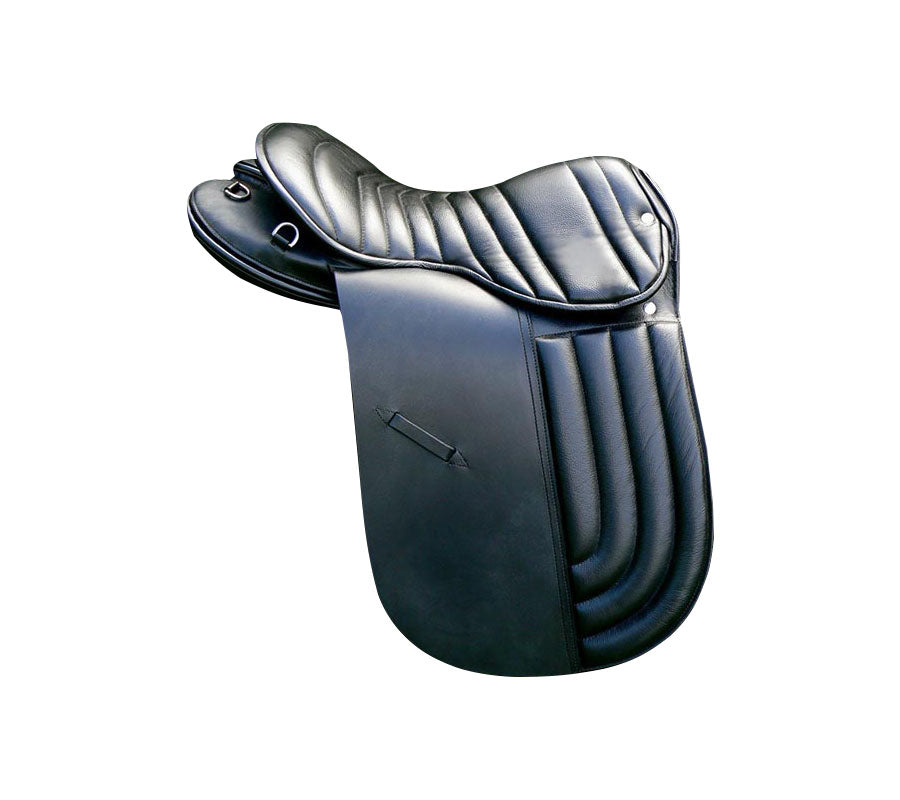 Black saddle with ribbed channel seat and vertical padded flap rolls Main image