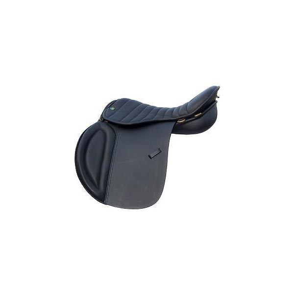 Navy and grey saddle with channel-quilted seat and small round badge at the back Main image