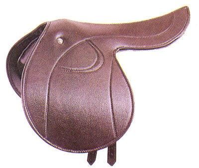 Plum-brown grained saddle with forward-cut flaps and stitched panels