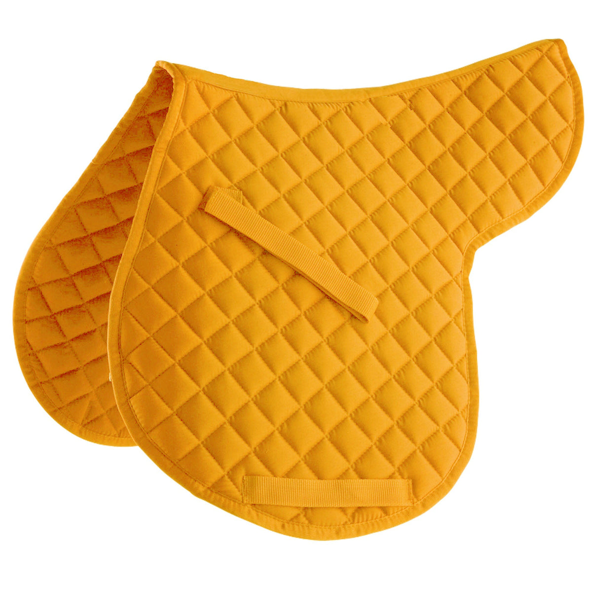 Amber-yellow diamond-quilted saddle pad with matching binding and central strap
