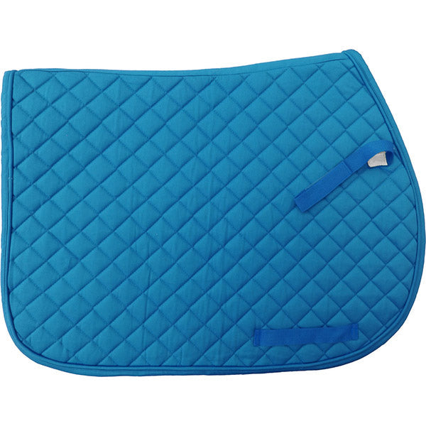 Turquoise-blue diamond-quilted saddle pad with matching binding and strap loops