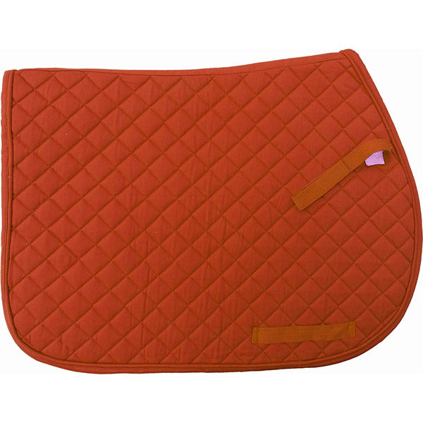 Rust-orange diamond-quilted saddle pad with matching edge and strap loops