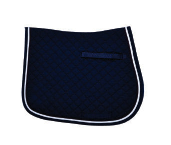 Small navy quilted pad with white piping and black binding