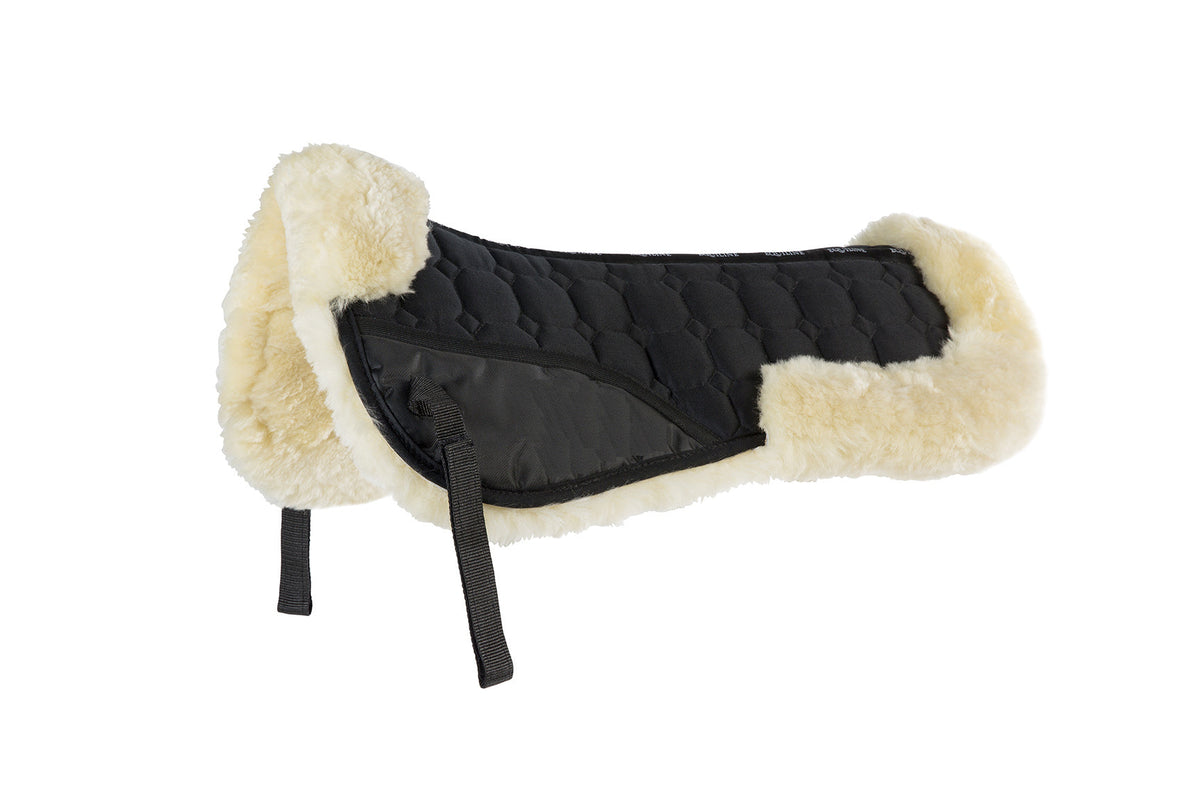 Black quilted half pad with cream fleece-style border and black straps