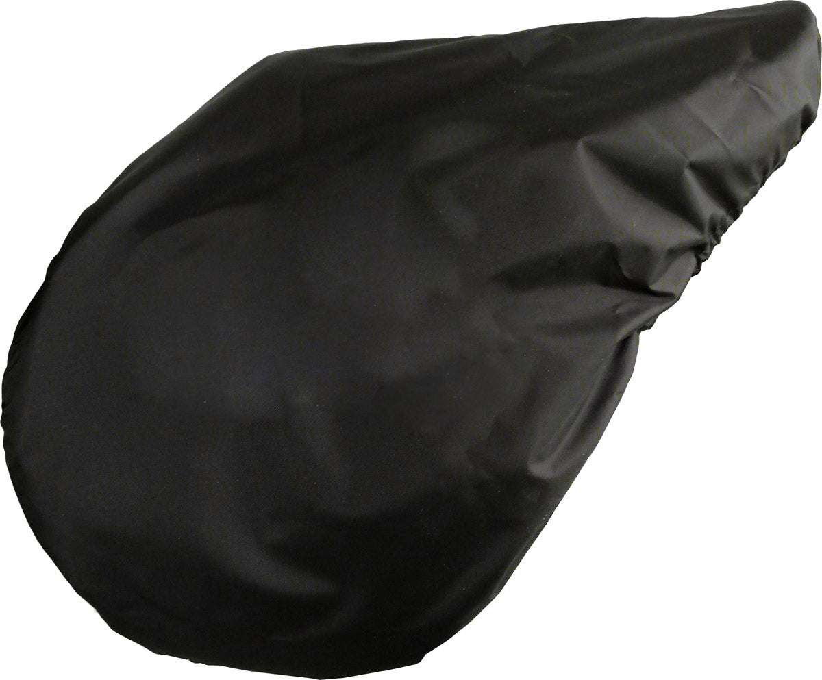 Black glossy fitted saddle cover with drawn-in edge