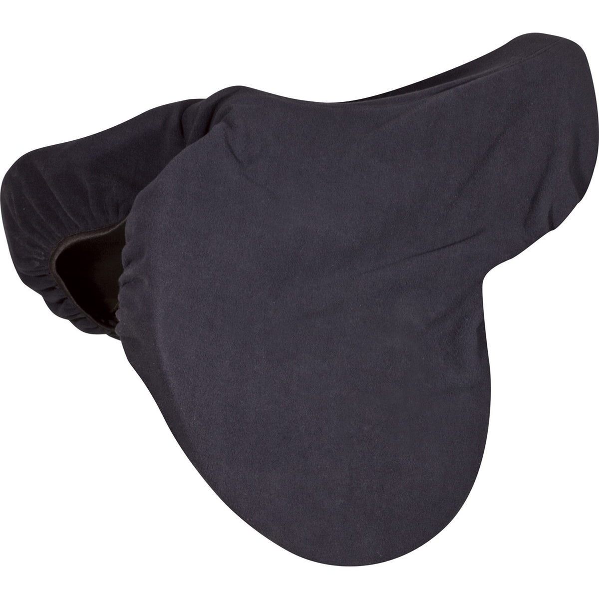 Black fitted fleece-look saddle cover with gathered edge