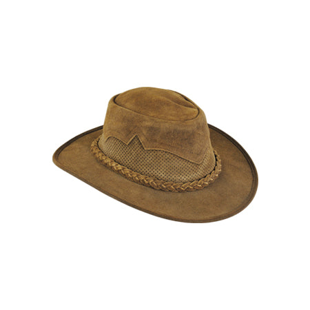 Brown hat with perforated front panel, mountain-shaped overlay and braided band Main image