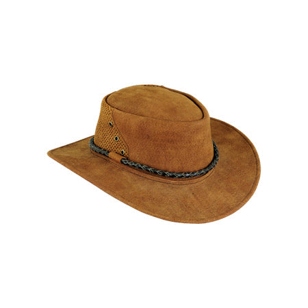 Orange-tan hat with mesh vent panel on crown and dark braided band Main image