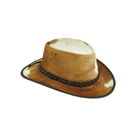 Tan and cream hide-look hat with black-edged brim and braided band Main image