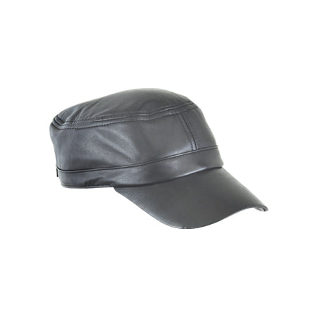 Black cadet-style cap with flat top, stitched crown band and pointed peak Main image