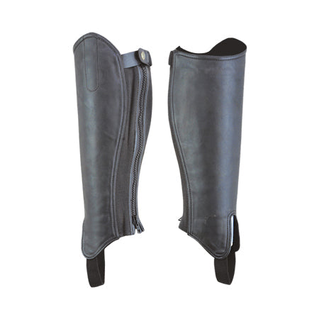 Grey-black half chaps with side zip and snap
