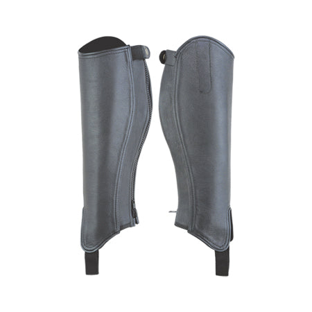 Grey-black half chaps with curved seam panel