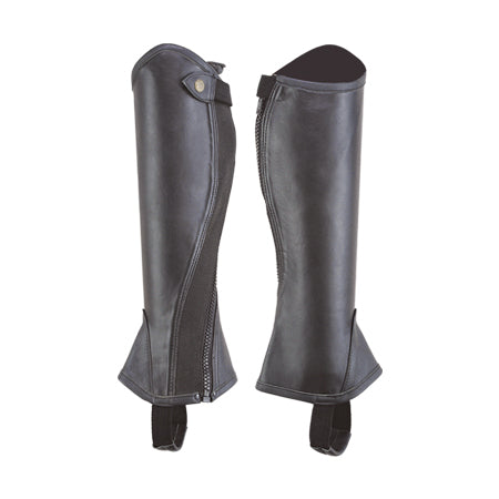 Dark brown smooth half chaps with suede-look zip side