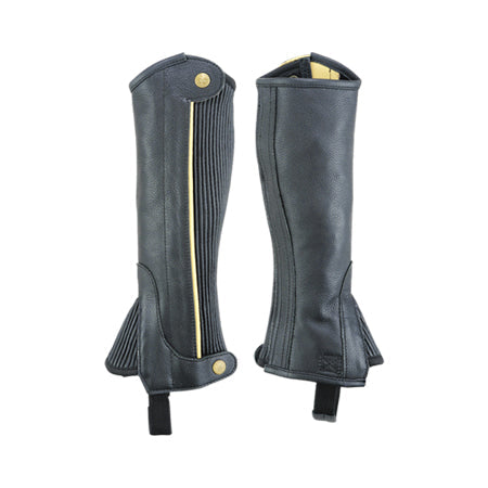 Black half chaps with cream zip line and padded top