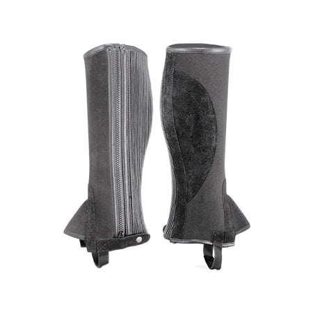 Grey half chaps with pleated side and dark back patch
