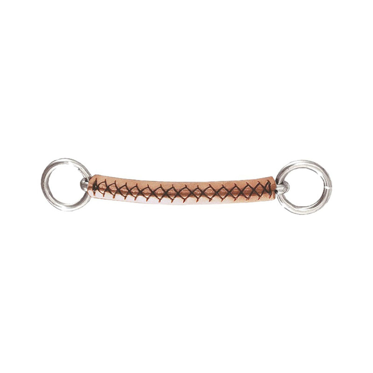 Slim cross-stitched leather bar with a small ring at each end