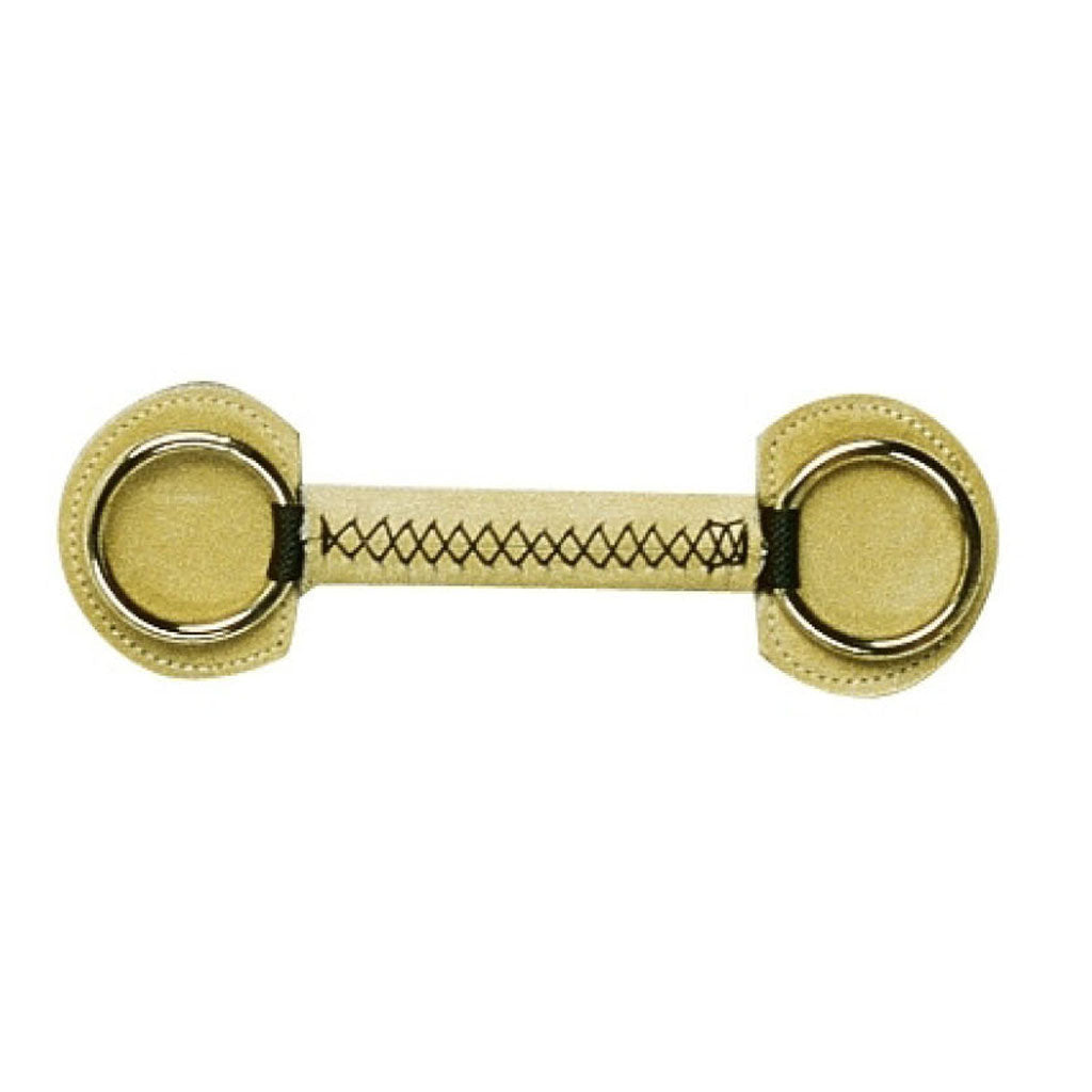 Gold-toned bit with round guards and cross-stitched leather bar